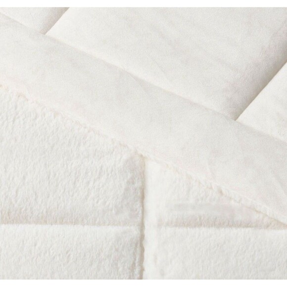 Queen Box Stitch Faux Fur Comforter and Sham Set Ivory - Threshold NEW - Picture 3 of 6